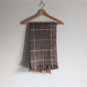 Brown Orange Houndestooth Plaid Fringe Scarf Muffler
